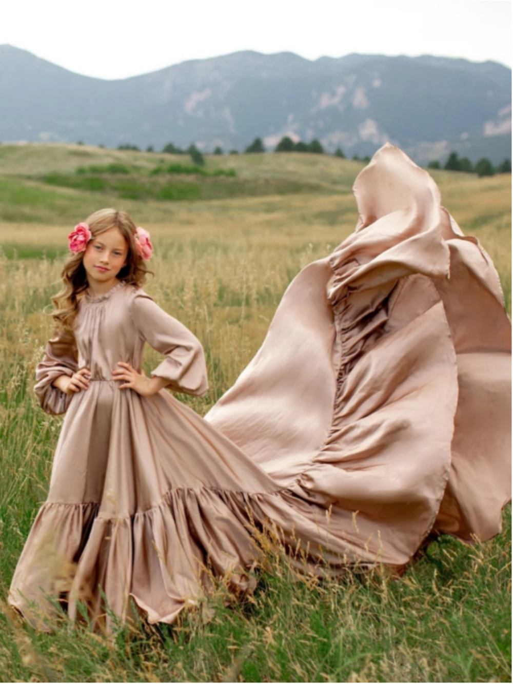 Girl's Joyfolie Leana Impact Dress Size 5 in Stone Beige Ruffled Hem